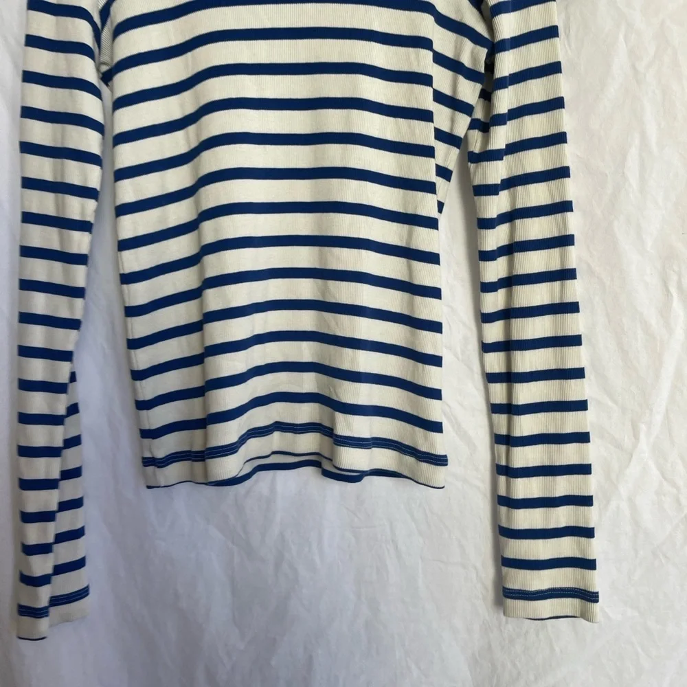 Argent Striped Long Sleeve Crew Neck Top Navy & White Ribbed Knit Capsule Size S